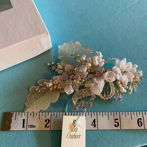 Wedding Bridal hairpiece Silver comb gold Diamond white wear with Dresses Veils